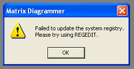 Failed to update the system registry.  Please try using REGEDIT.